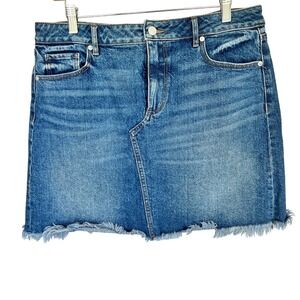LOFT Denim Mini Skirt Medium Blue Wash Raw Frayed Hem Size 10 Western Cowgirl